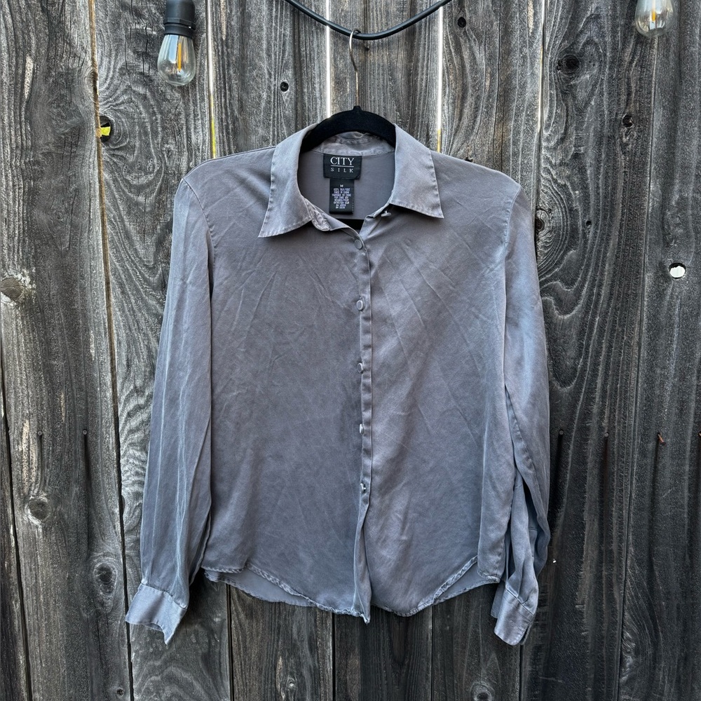 City Silk Women’s Silk Button Down Shirt Medium Charcoal Grey